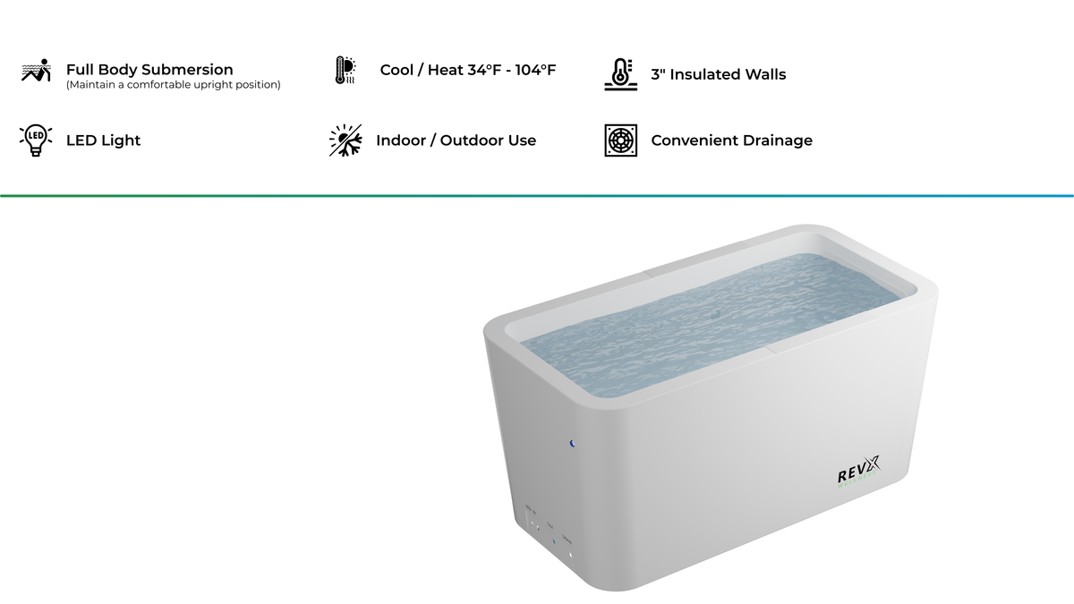 LUX 1.5 HP chiller and filtration cabinet for the RevX cold plunge