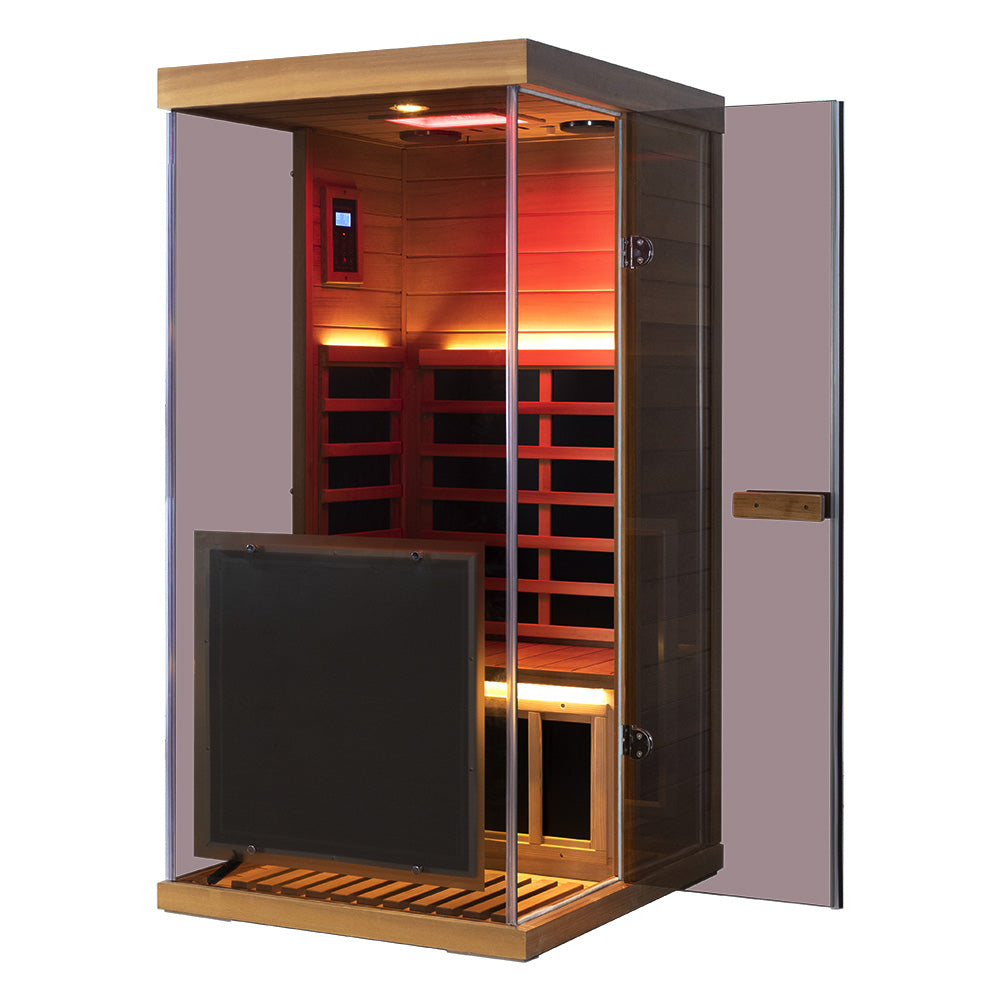 909MX infrared sauna, left opening door view