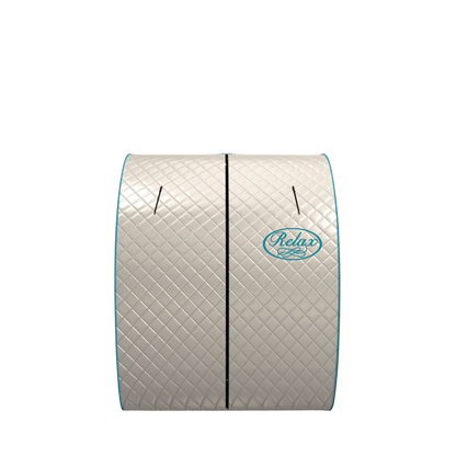 Relax Silver Elite portable far infrared sauna, cream quilted 1-person tent, white background