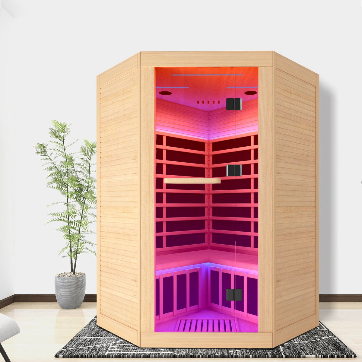 Canadian hemlock 2-person infrared sauna, front view