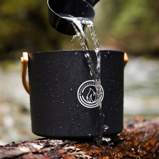Sauna bucket and ladle set, 5L black aluminum with bamboo handles