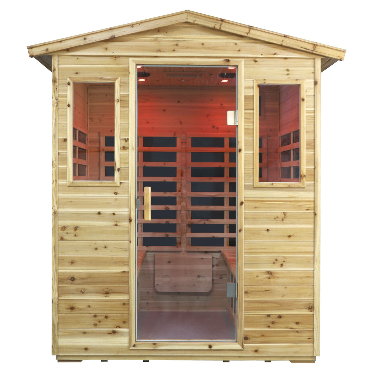 Four-person outdoor infrared sauna, side view