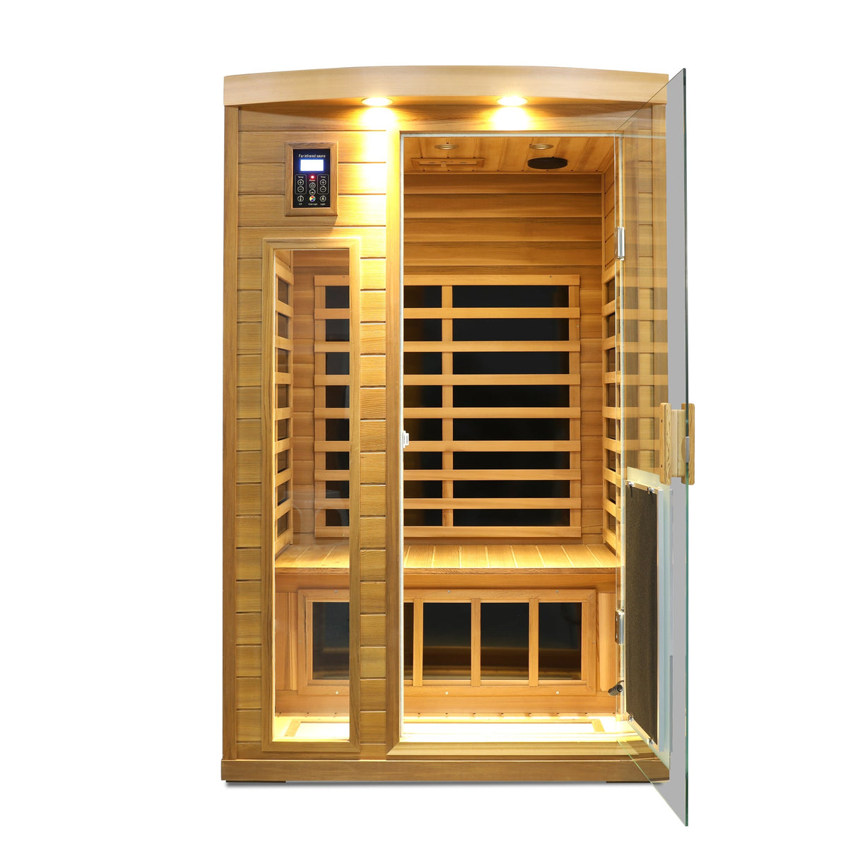Red cedar 2-person infrared sauna with LED ambient lighting