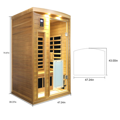 Red cedar 2-person infrared sauna with dimension drawing