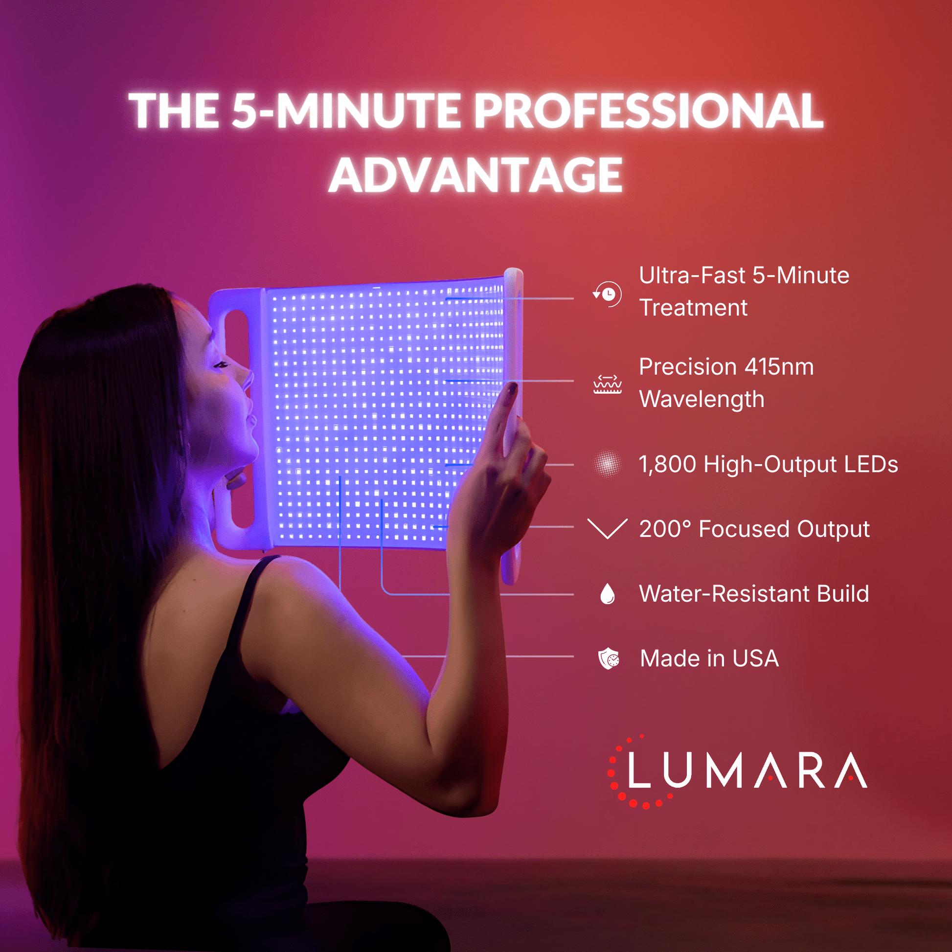 Lumara Illuminate Blue feature graphic with a person holding the illuminated panel