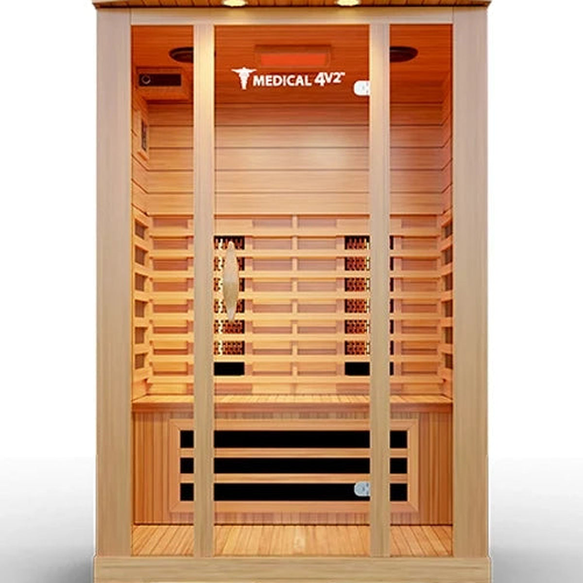 2-person full spectrum infrared sauna in hemlock, front view, on white background