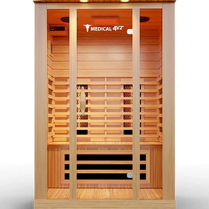 2-person full spectrum infrared sauna in hemlock, front view, on white background