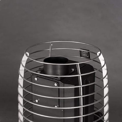 Top of the bare steel stone cage and flue collar on the Hive Flow Mini stove