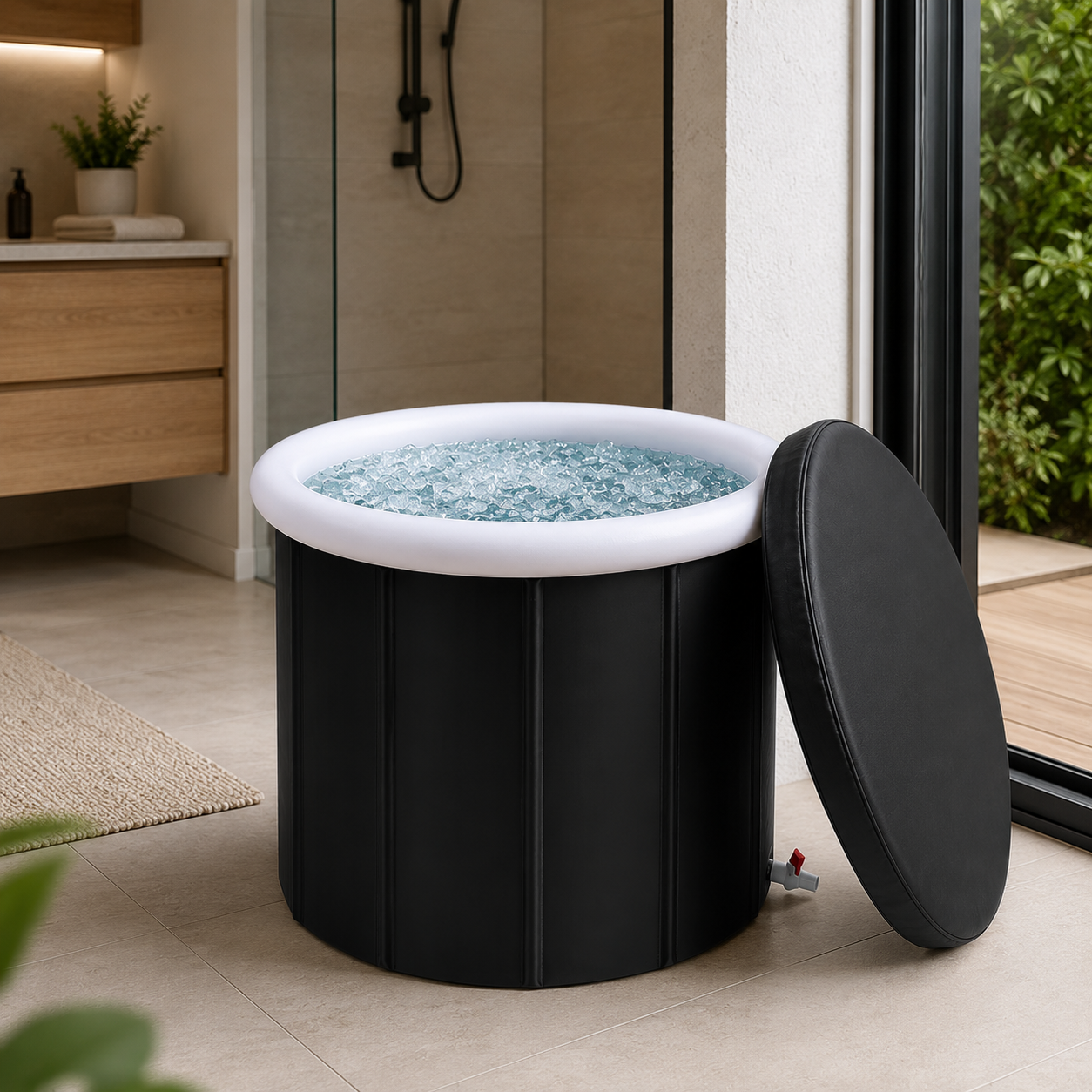Restore Suite cold plunge tub insulated lid detail