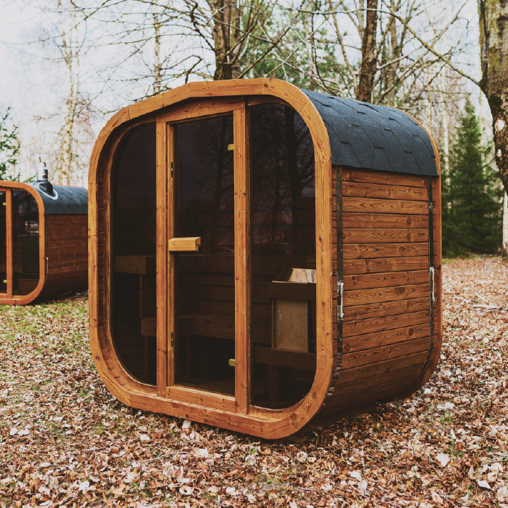 Outdoor ThermoWood sauna, exterior view