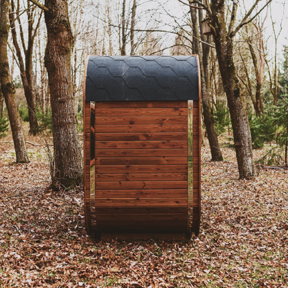 Outdoor ThermoWood sauna, door view