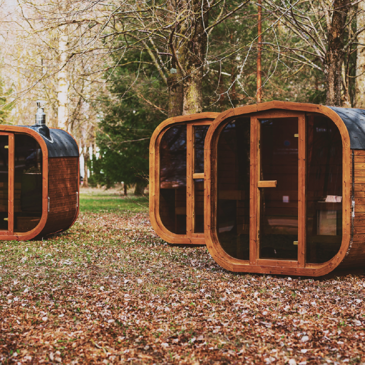 Outdoor ThermoWood sauna interior bench seating