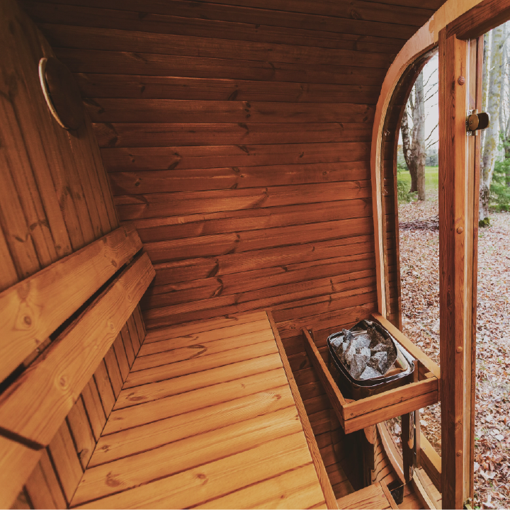 Outdoor ThermoWood sauna detail view