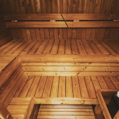 MW16 outdoor ThermoWood sauna, front view