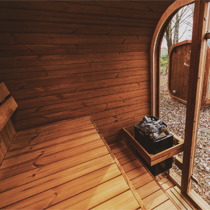 Outdoor ThermoWood sauna detail view