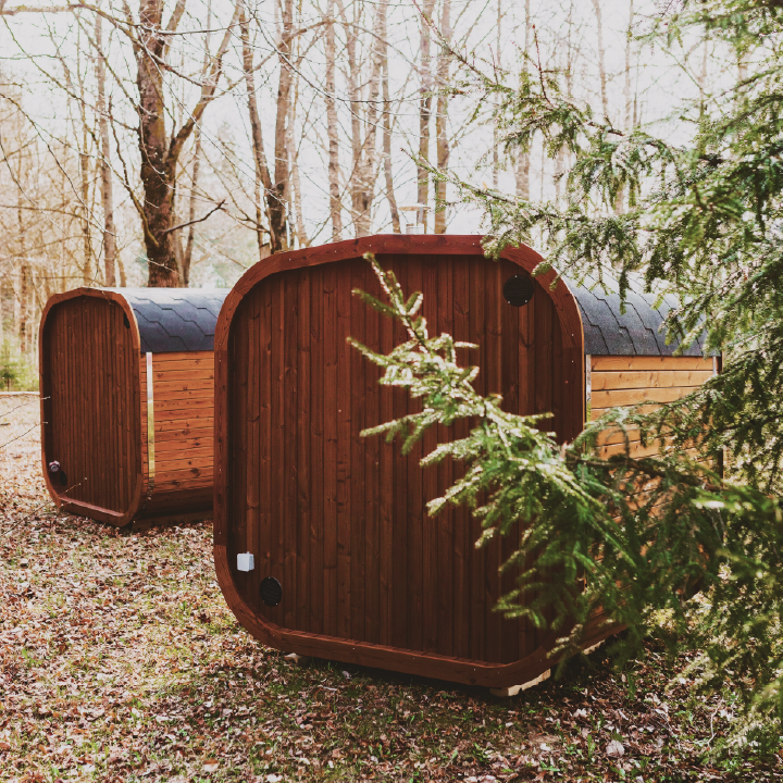 Outdoor ThermoWood sauna glass door