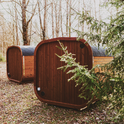 Outdoor ThermoWood sauna glass door