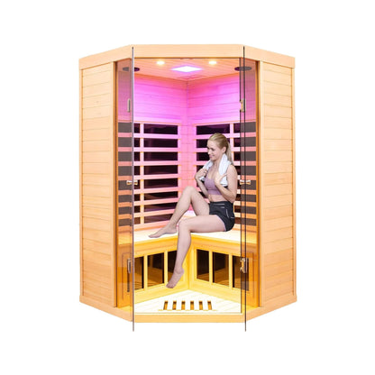 Laurent 2-person corner infrared sauna in Canadian hemlock