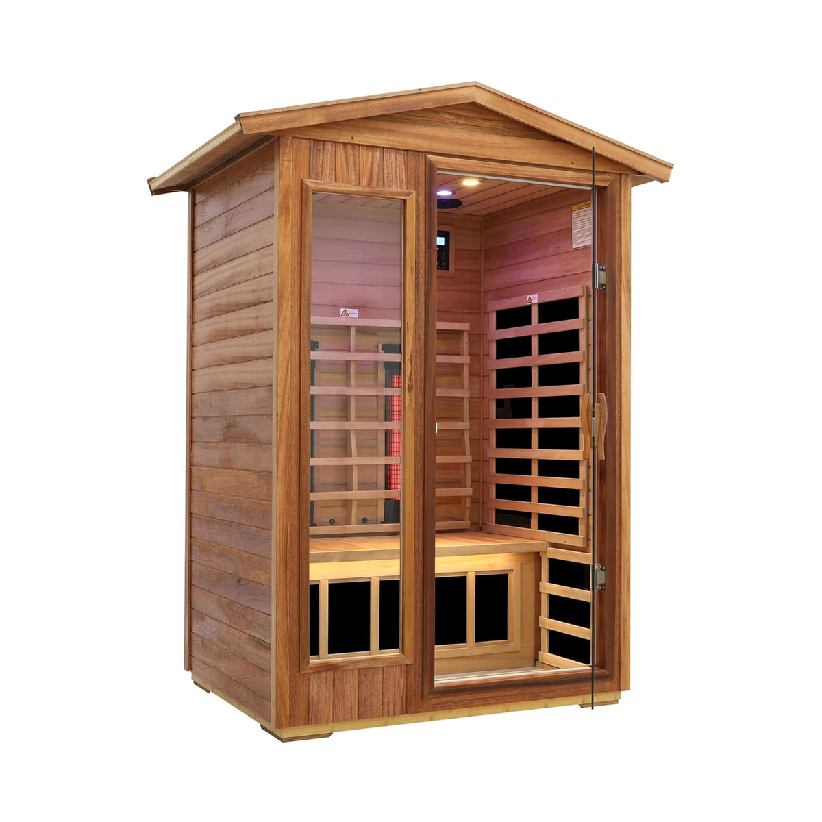 Alveron outdoor infrared sauna, front right view