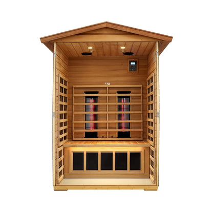 Alveron outdoor infrared sauna interior with heating panels