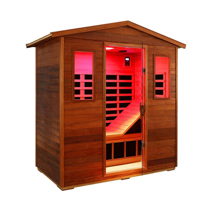 Vanta Luxury 3-person mahogany infrared sauna, front corner view