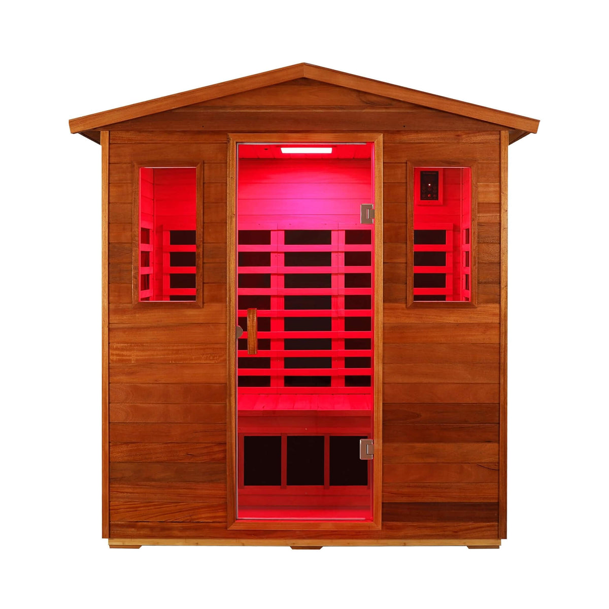 Vanta Luxury 3-person mahogany infrared sauna, front view