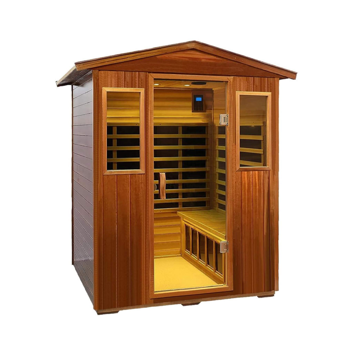 Valois 4-person outdoor infrared sauna, front right view