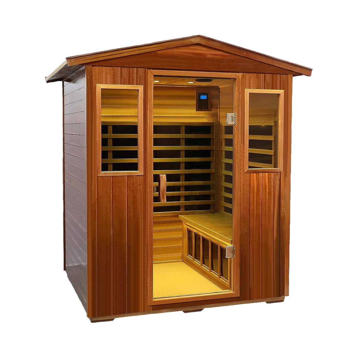 Moretti 4-person mahogany infrared sauna, front right view