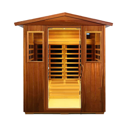 Moretti 4-person mahogany infrared sauna, front view