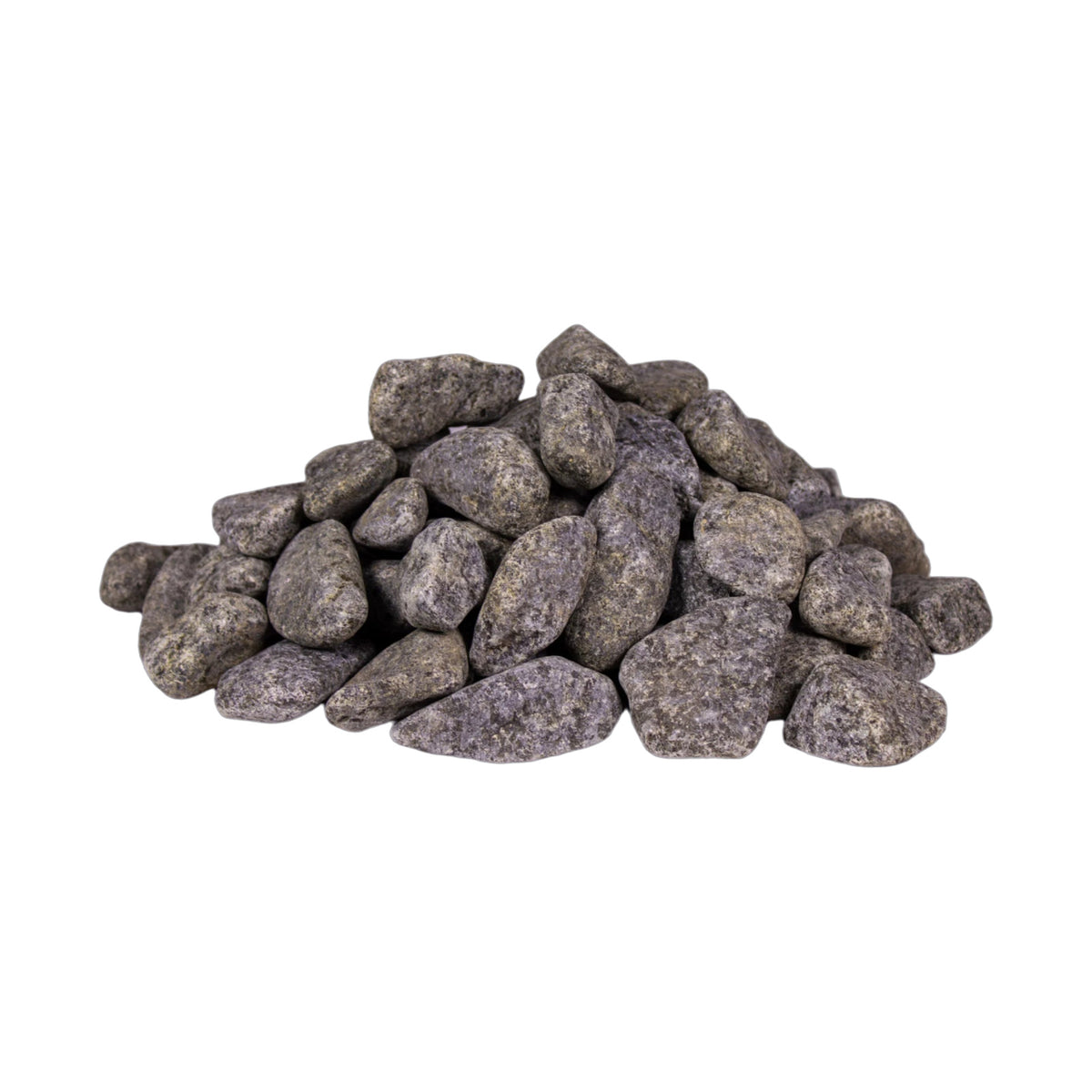 Rounded sauna stones pile on white background