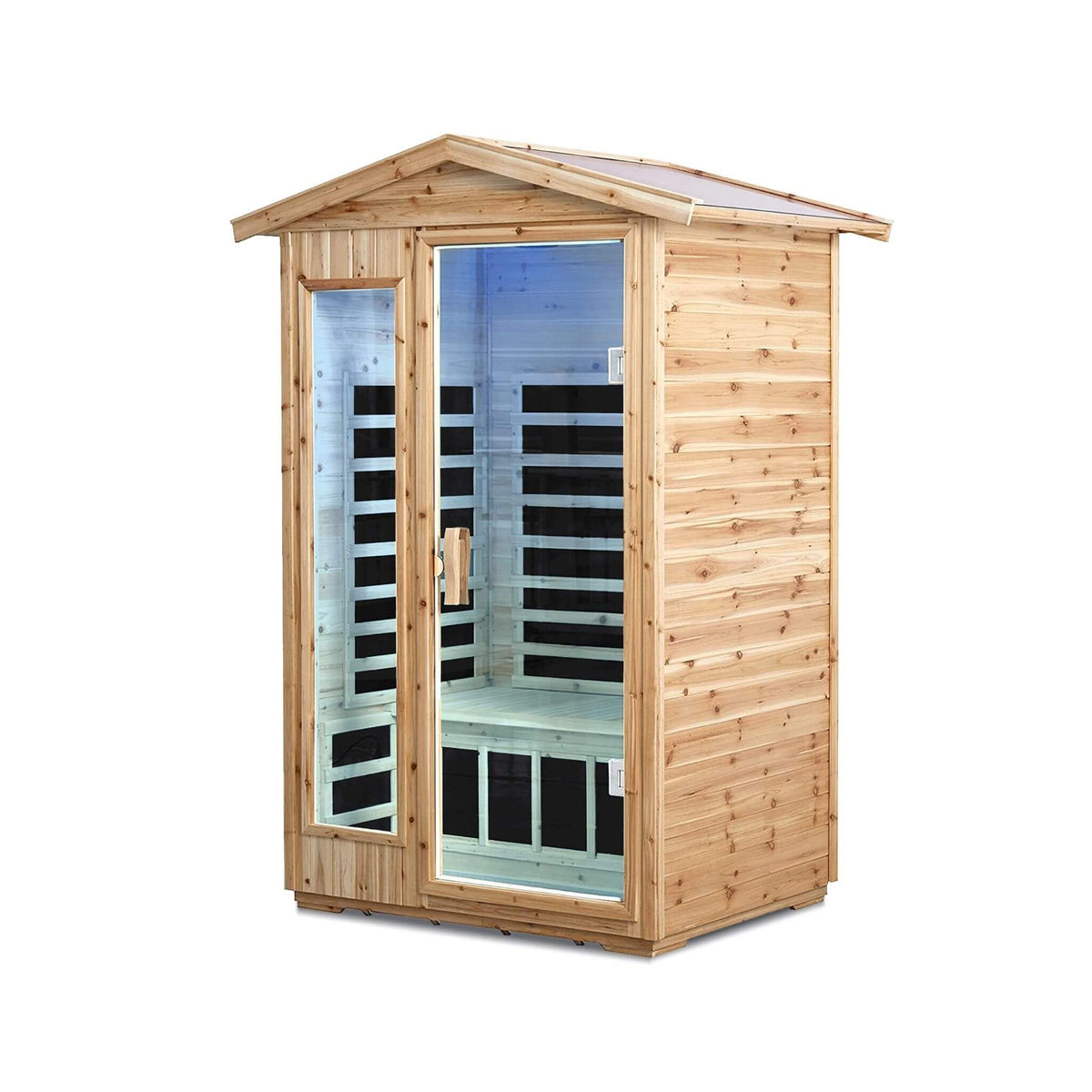 Vexa outdoor infrared sauna, left side view