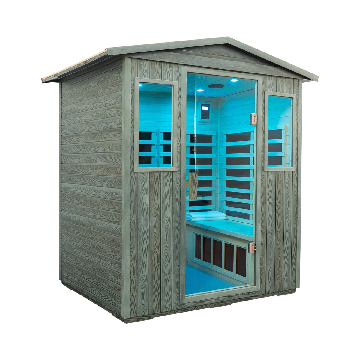 Eterna 4-person infrared sauna, front right view