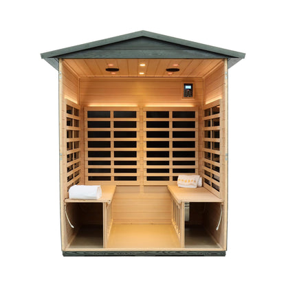 Eterna 4-person infrared sauna interior with bench seating