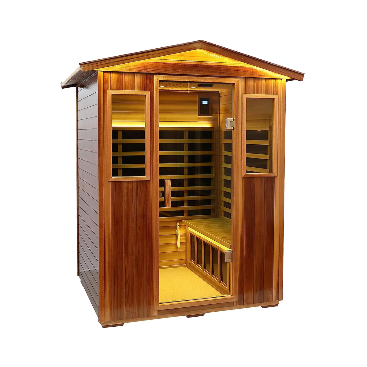 Kairo 4-person outdoor infrared sauna, front side view
