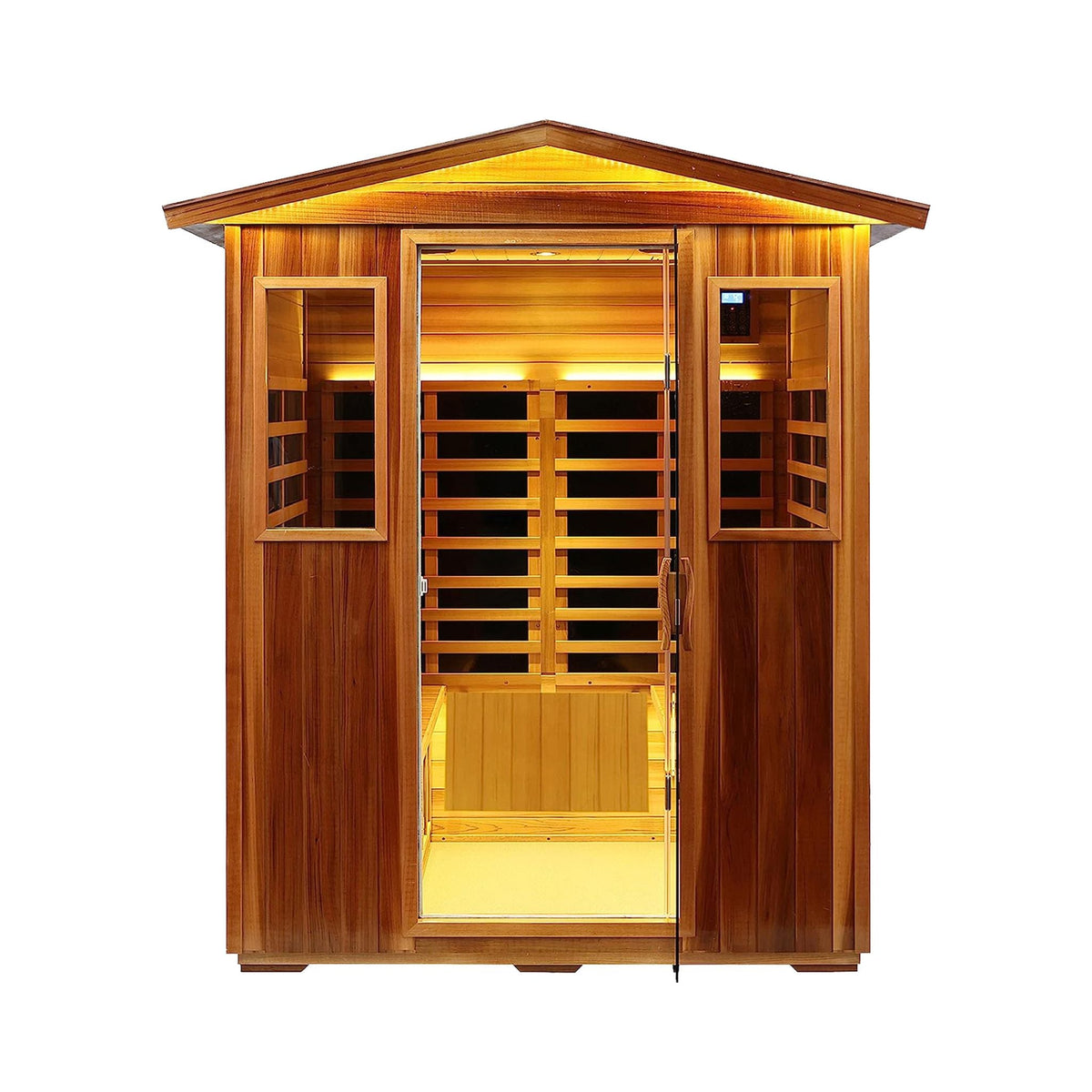 Kairo 4-person outdoor infrared hemlock sauna, front view