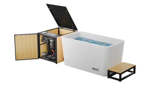 RevX Acrylic X Tub cold plunge with LUX chiller and filtration cabinet